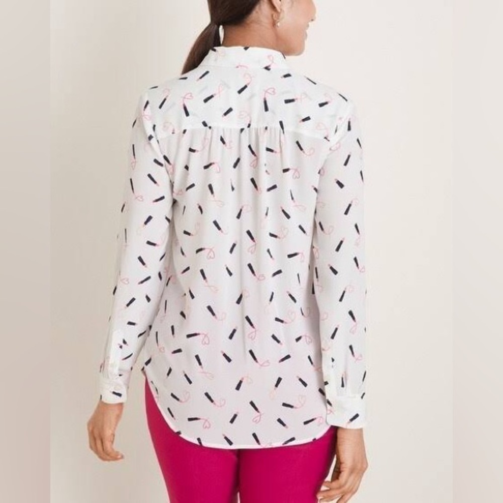 Chico's Women's Lipstick-Print Easy Button Down Shirt, Raspberry - Picture 13 of 15